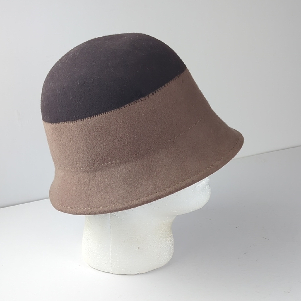 MAGID HATS Vintage Brown Wool Two Toned Cloche Bucket Hat
